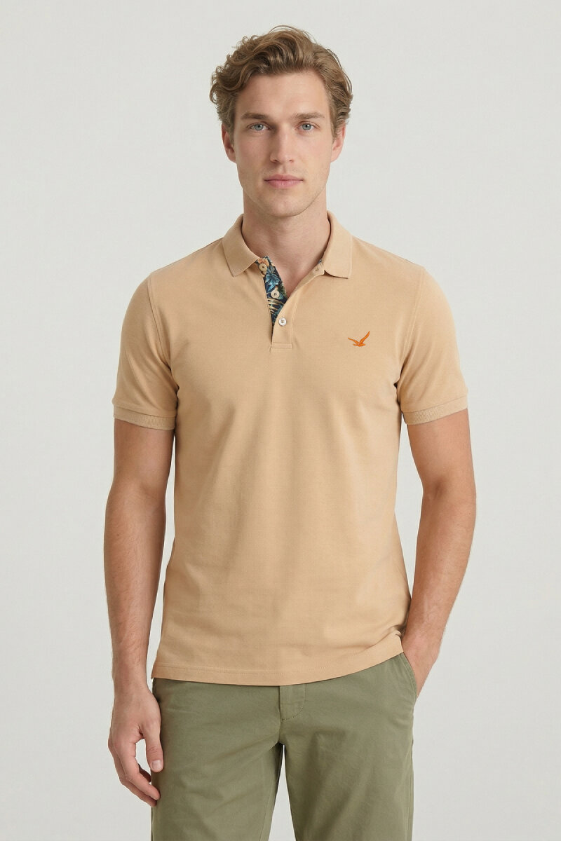 Bej %100 Pamuk Polo Tişört
