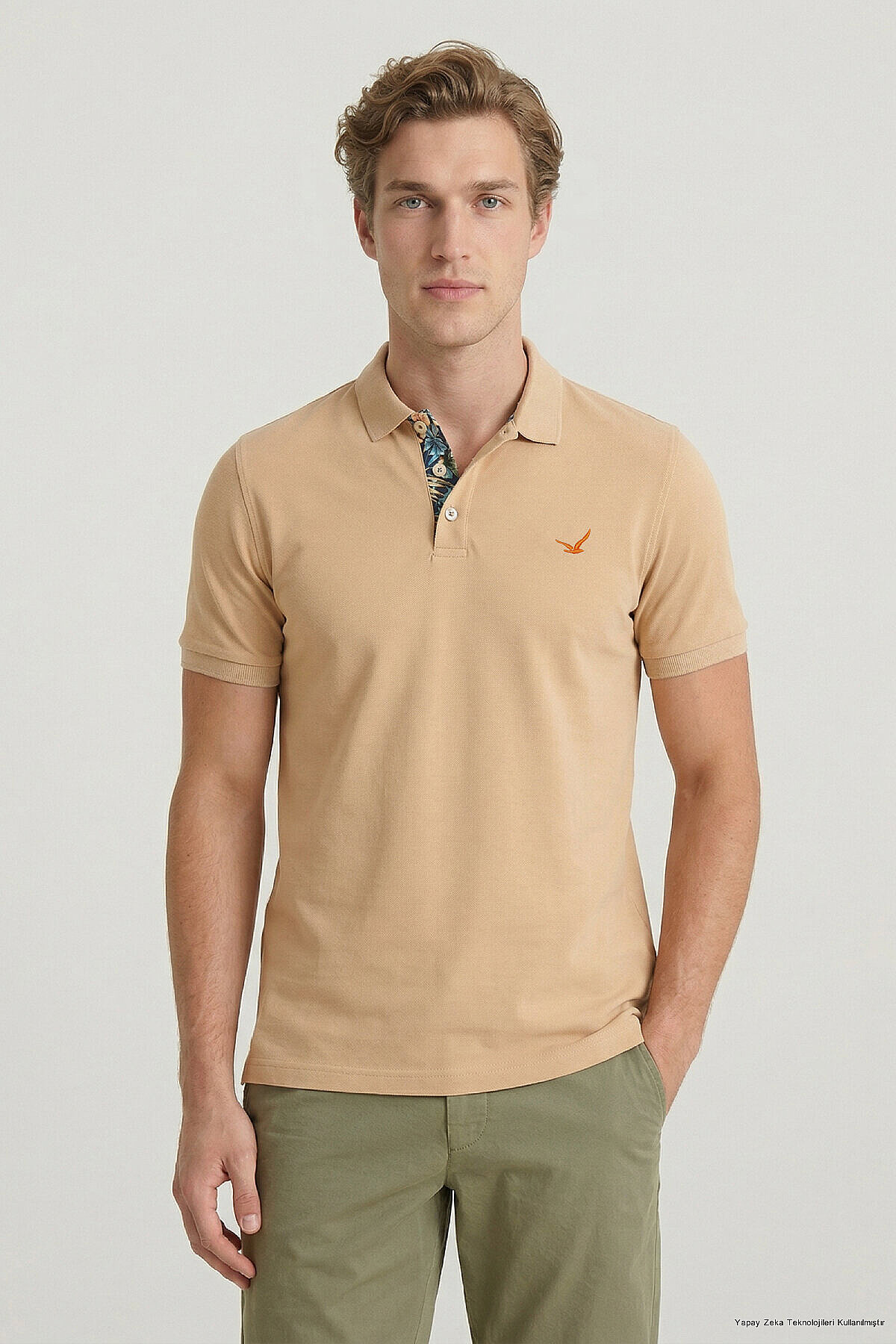 Bej %100 Pamuk Polo Tişört - 1