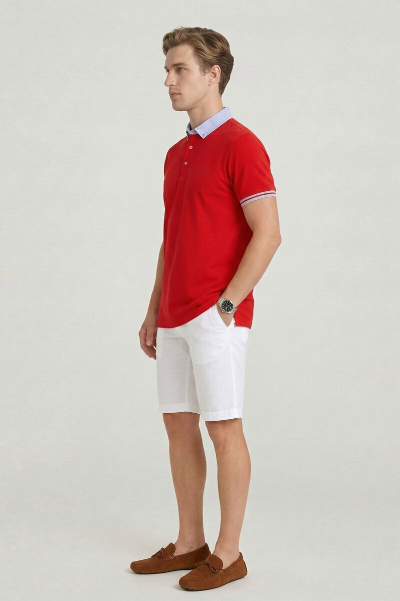 Red 100% Cotton Polo Shirt - 4