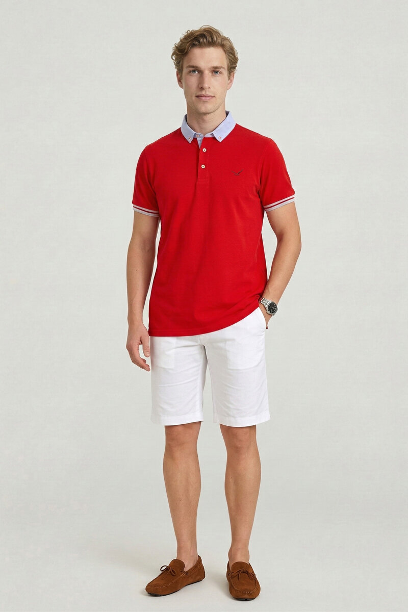 Red 100% Cotton Polo Shirt - 5