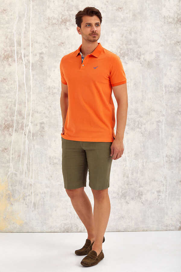 Turuncu %100 Pamuk Polo Tişört - 1