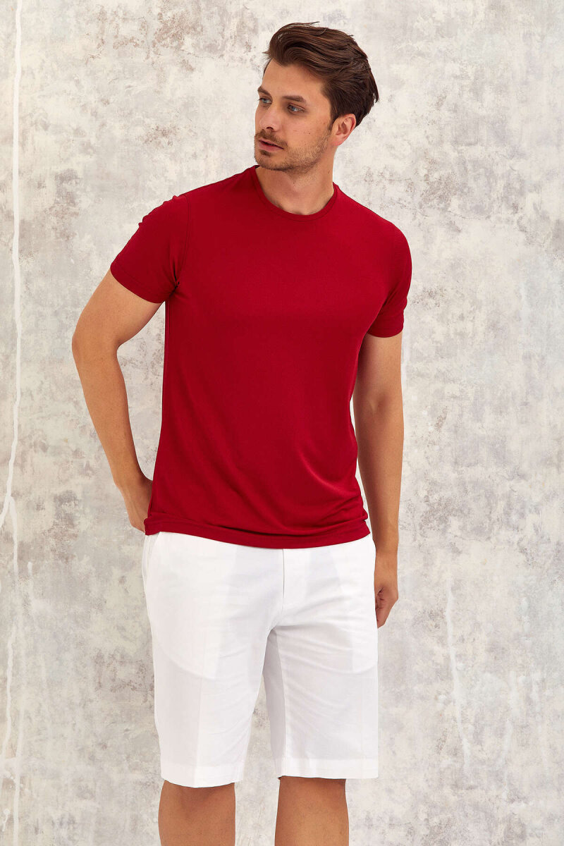 Burgundy Crew Neck Basic T-shirt (1)