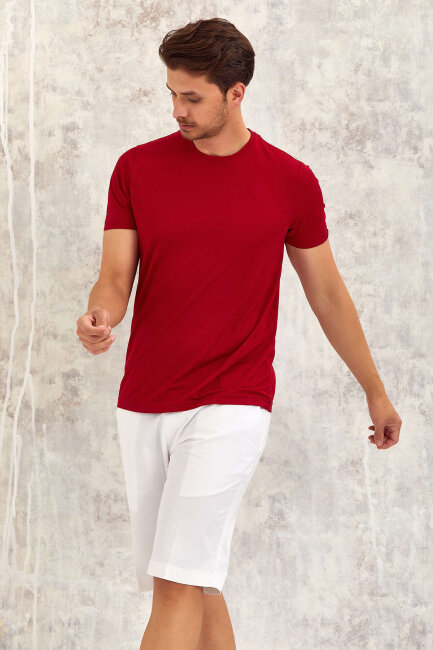Burgundy Crew Neck Basic T-shirt - 3