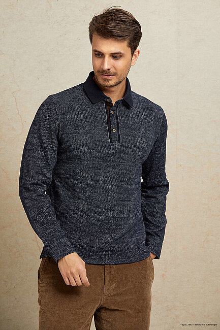 Navy Polo Sweatshirt - 1