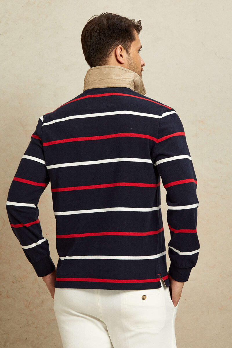 Lacivert - Kırmızı %100 Pamuk Kadife Yaka Sweatshirt - 7