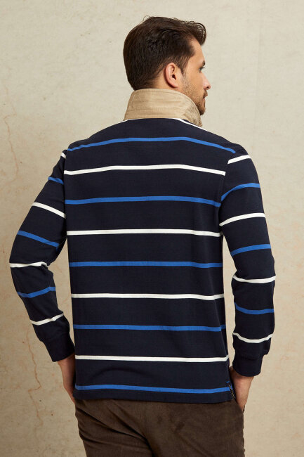 Lacivert - Royale %100 Pamuk Kadife Yaka Sweatshirt - 7