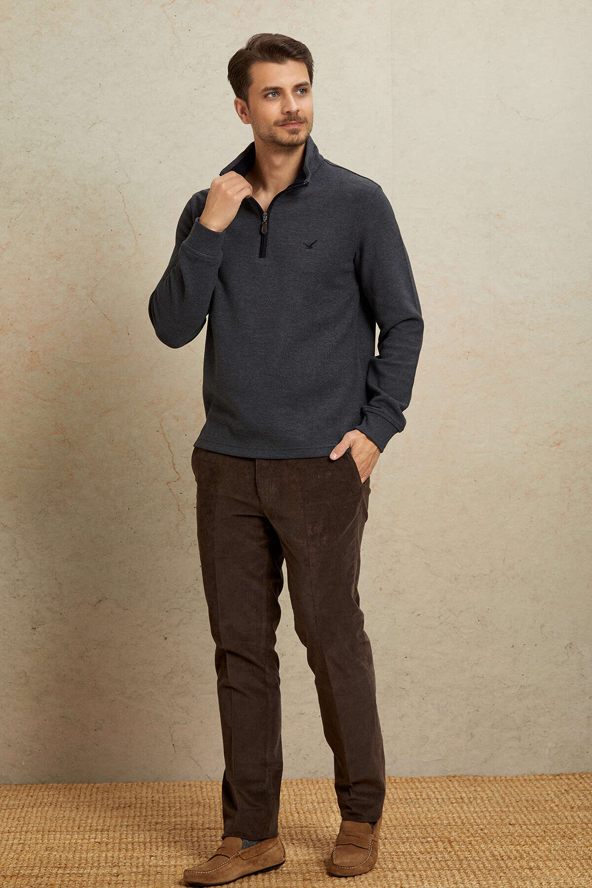 Antrasit Pamuklu Sweatshirt - 4