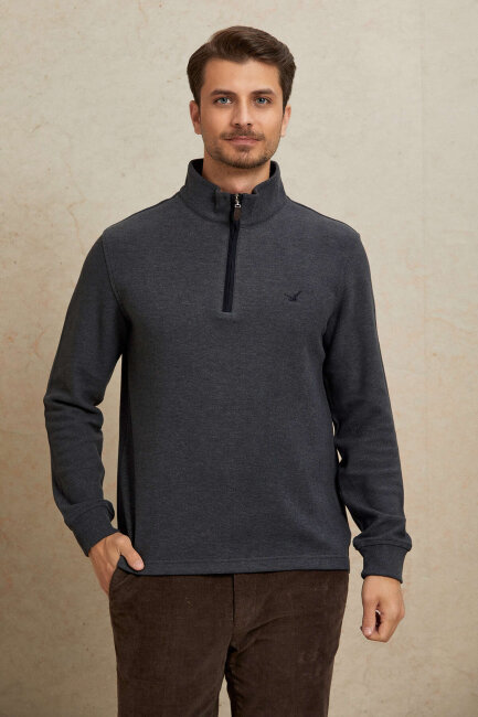 Antrasit Pamuklu Sweatshirt - 6
