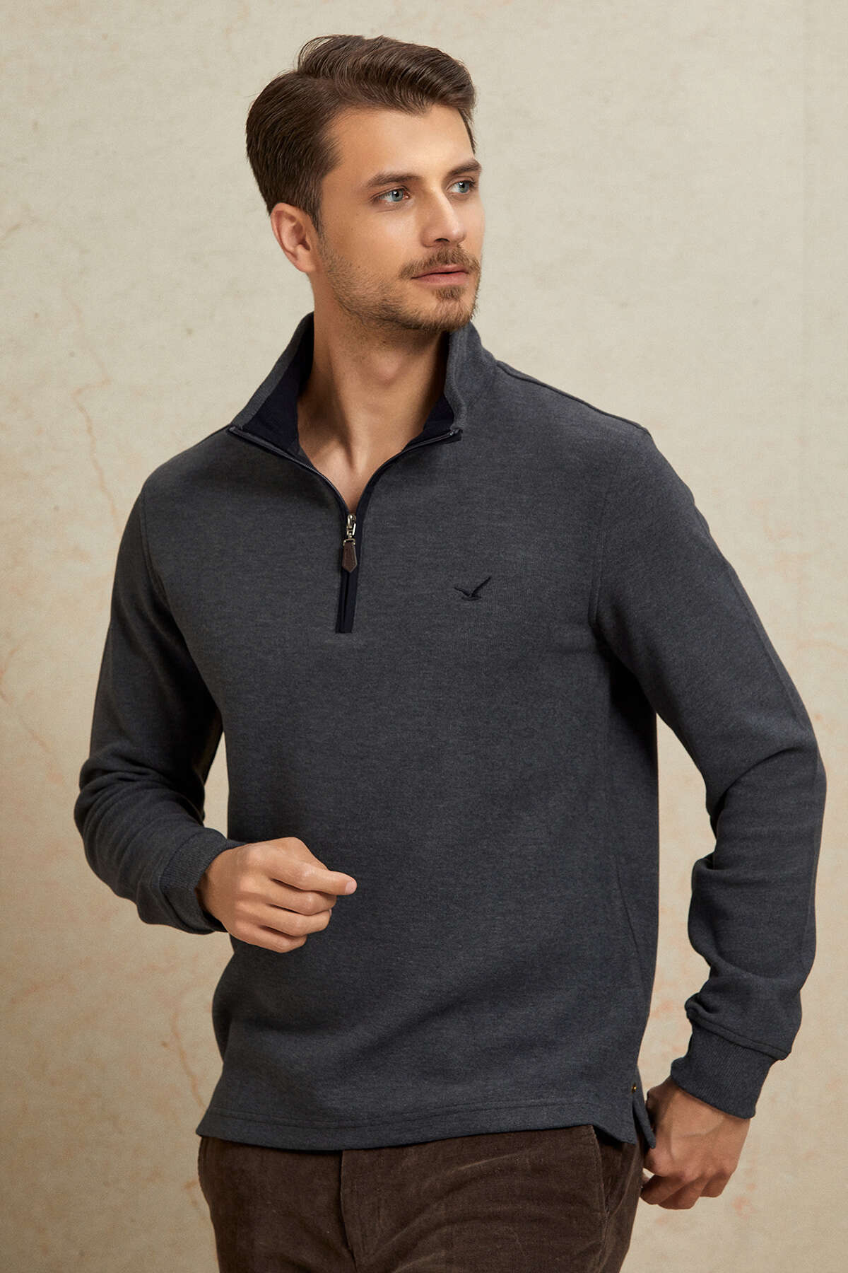 Antrasit Pamuklu Sweatshirt - 1