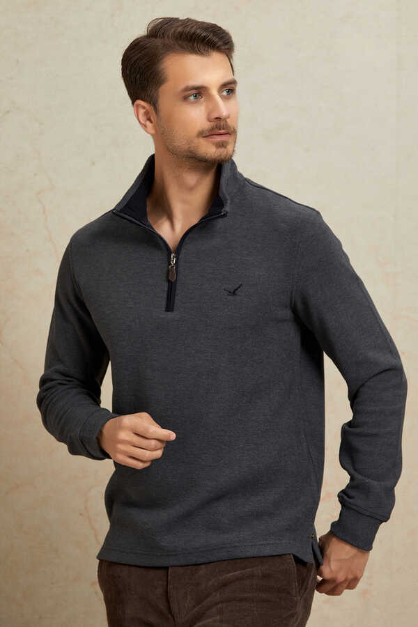 Antrasit Pamuklu Sweatshirt