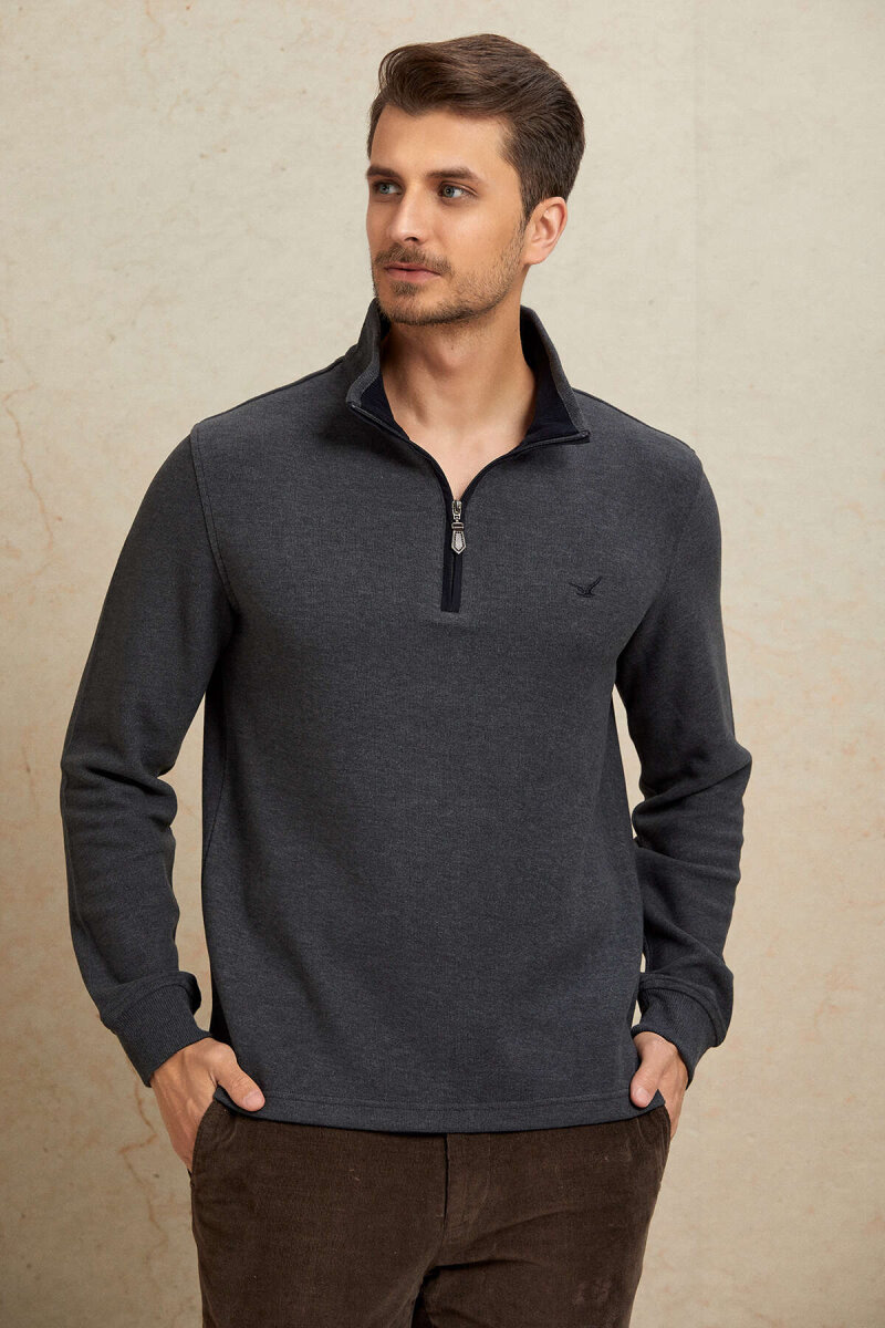 Antrasit Pamuklu Sweatshirt - 5