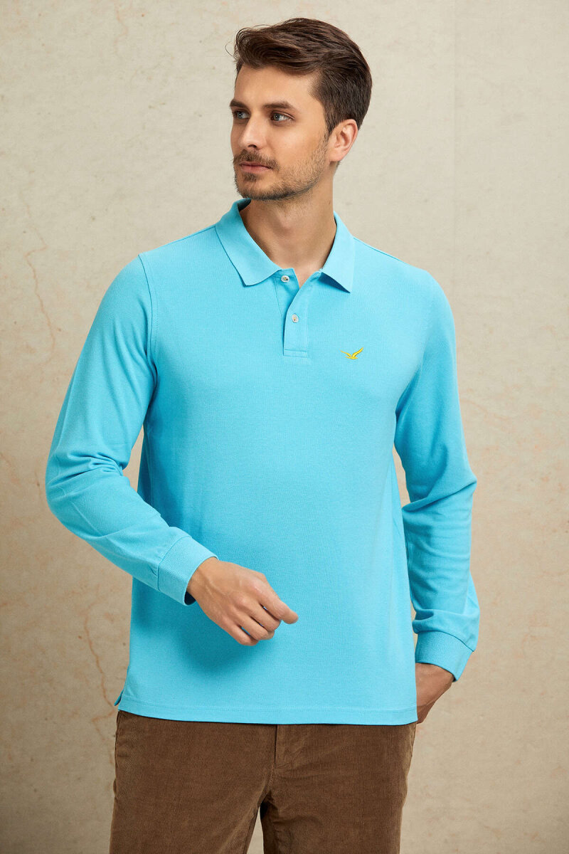 Turquoise 100% Cotton Polo Sweatshirt - 6