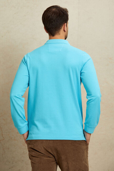 Turquoise 100% Cotton Polo Sweatshirt - 7
