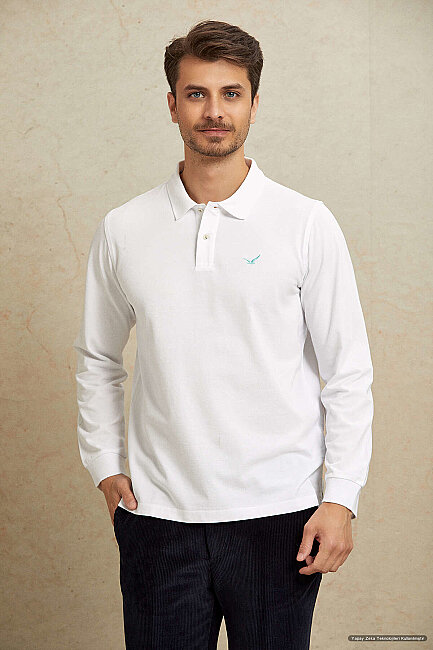 White 100% Cotton Polo Sweatshirt - 2