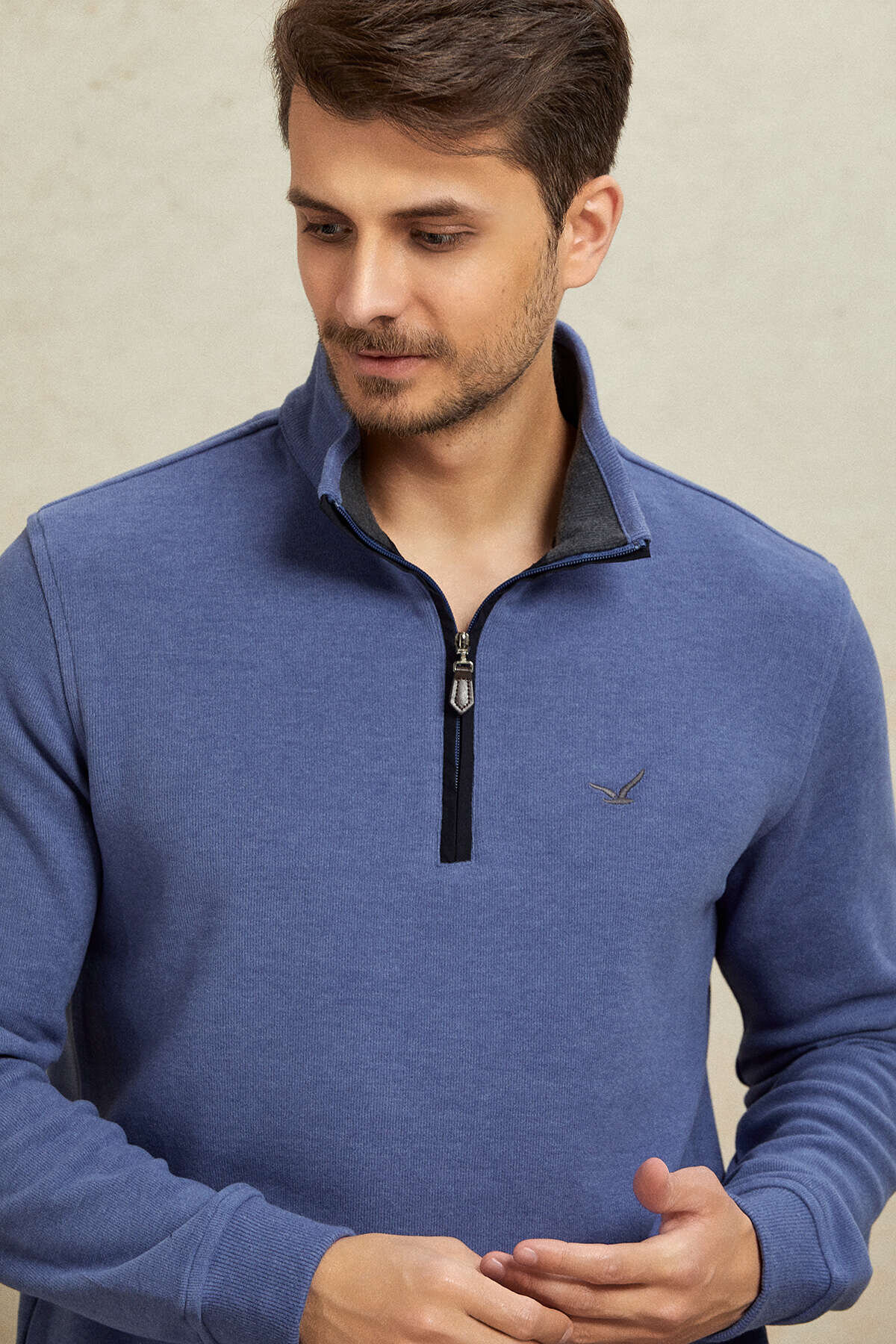 Mavi Pamuklu Sweatshirt - 2