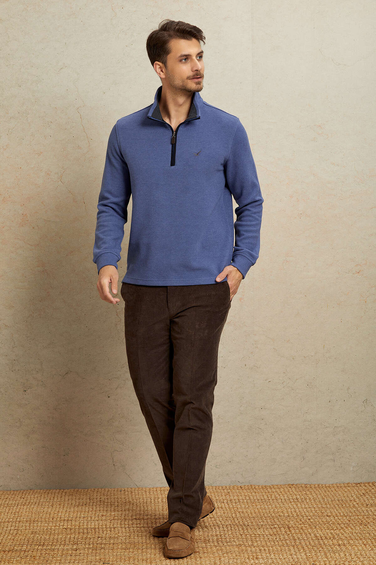 Mavi Pamuklu Sweatshirt - 3