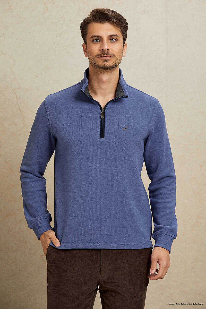Mavi Pamuklu Sweatshirt