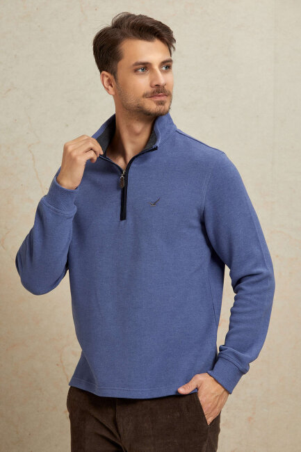 Mavi Pamuklu Sweatshirt - 4