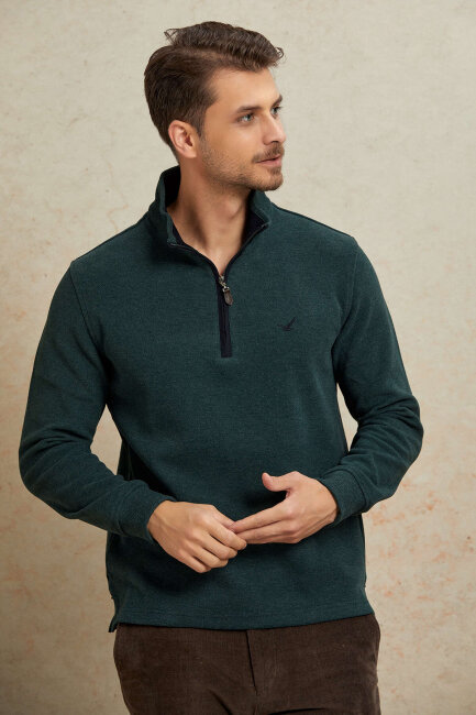 Yeşil Pamuklu Sweatshirt - 4